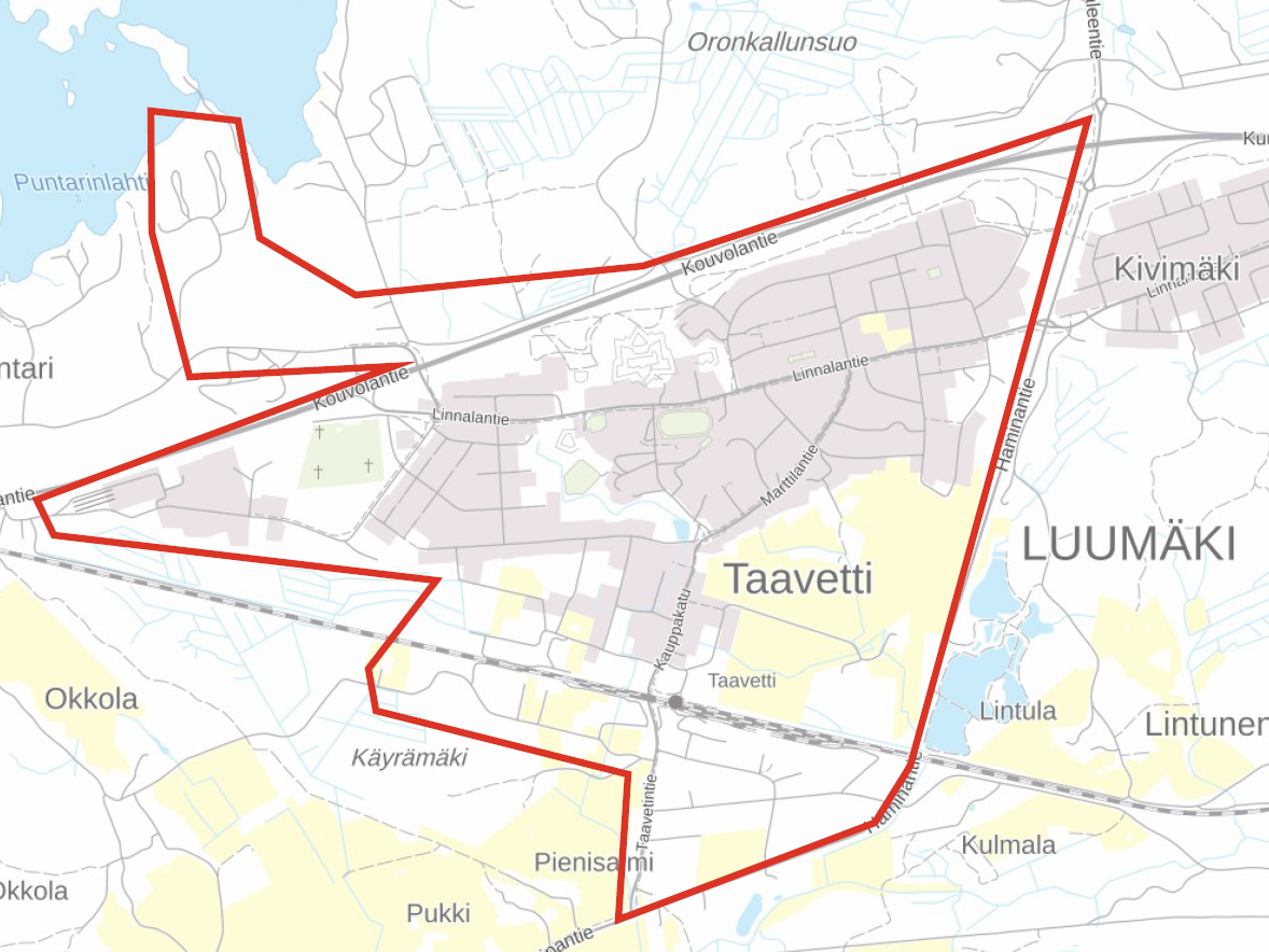 Karttakuva Taavetin verkostoalueesta.
